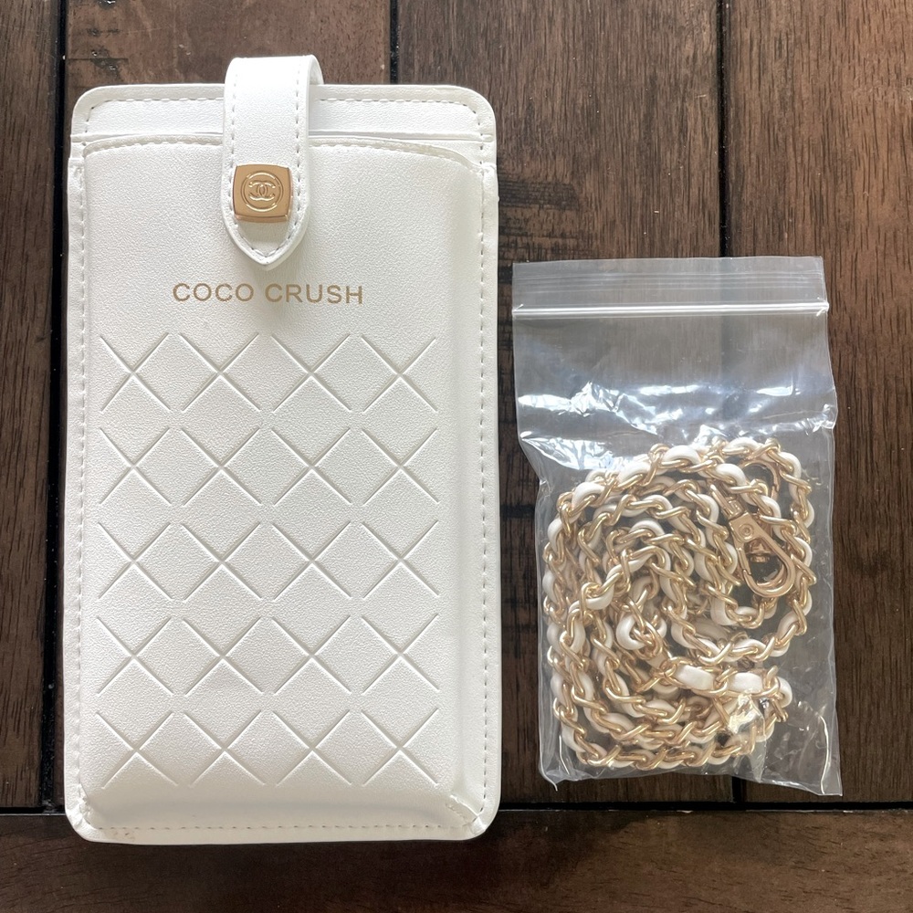 Chanel Coco Crush Smartphone Case Shoulder Pouch Plain White with Box